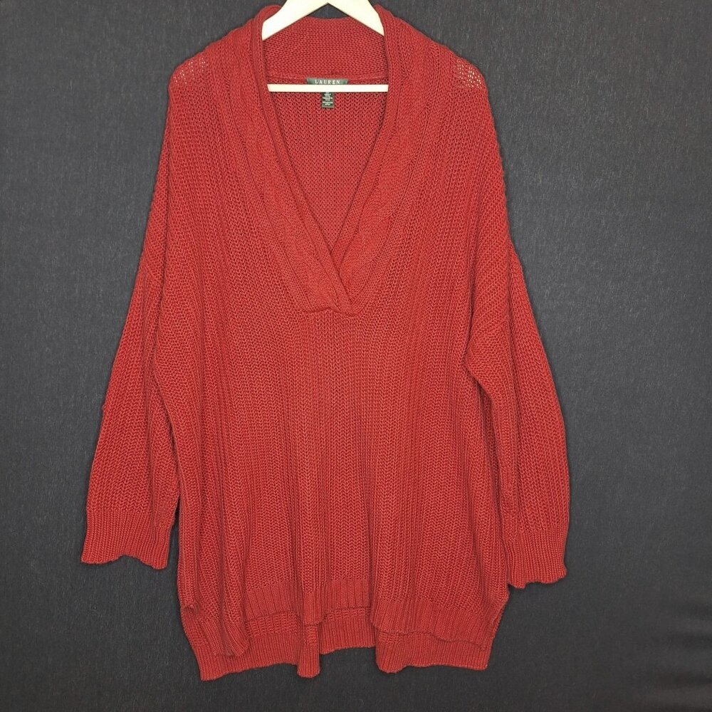 💙 Ralph Lauren Knit V-Neck Thick Cotton Tunic Sweater Size 3X Preppy Cottage Wa